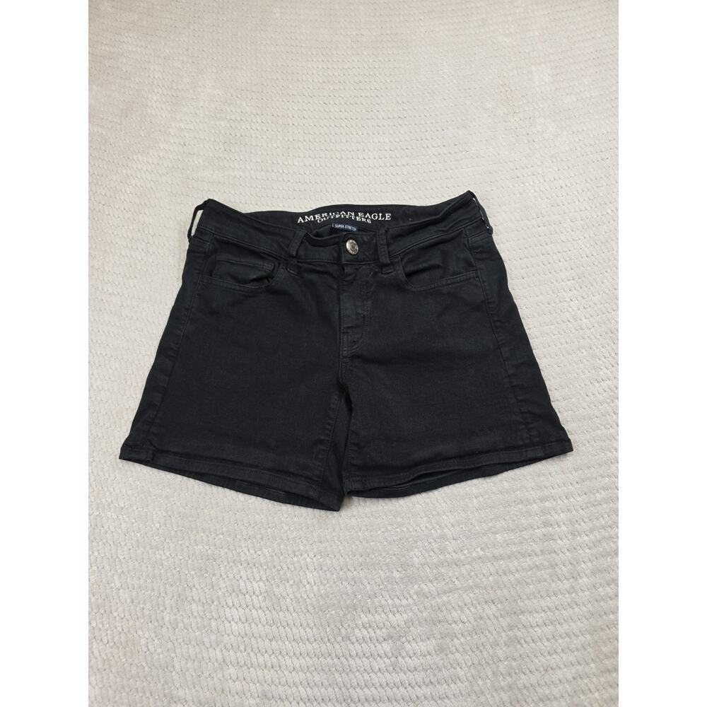 American Eagle Shorts Womens 6 Black Jean Midi Shorts Super Stretch